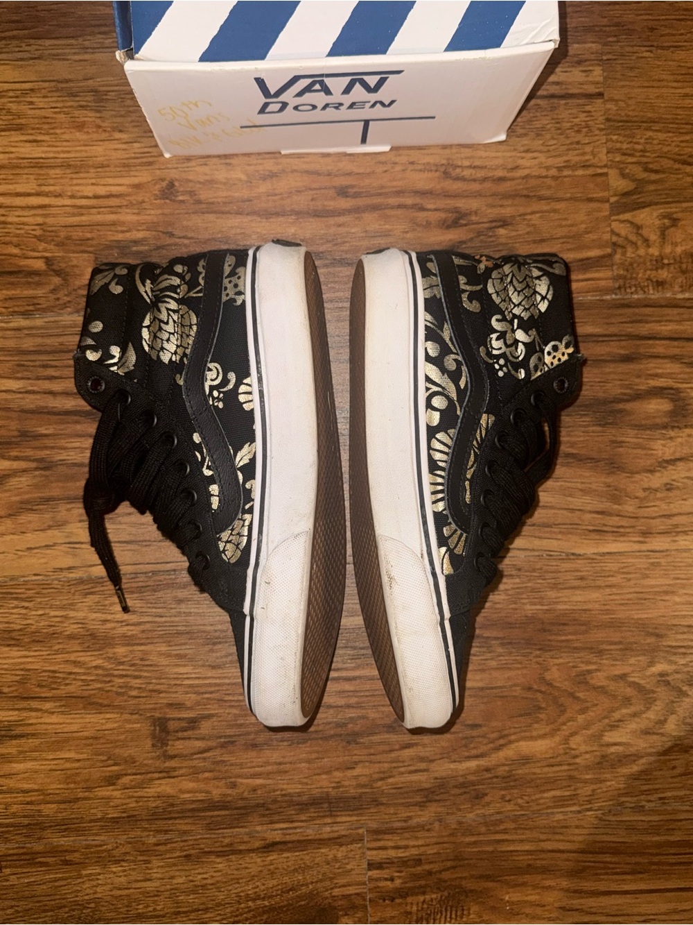 Women's Black High-Top Sneakers with Gold Floral Print